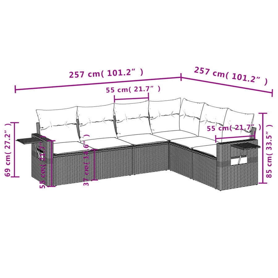 6-Delige Loungeset Met Kussens Poly Rattan Beige