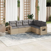 6-piece Lounge Set with cushions poly rattan beige