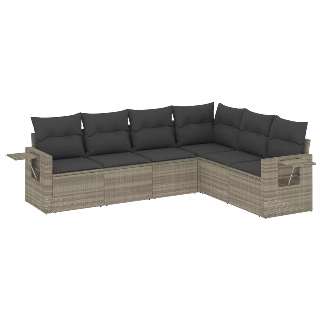 6-delige Loungeset met kussens poly rattan lichtgrijs