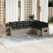 6-piece Lounge Set with cushions poly rattan light grey