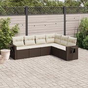 6-piece Lounge Set with Cushions Poly Rattan Brown