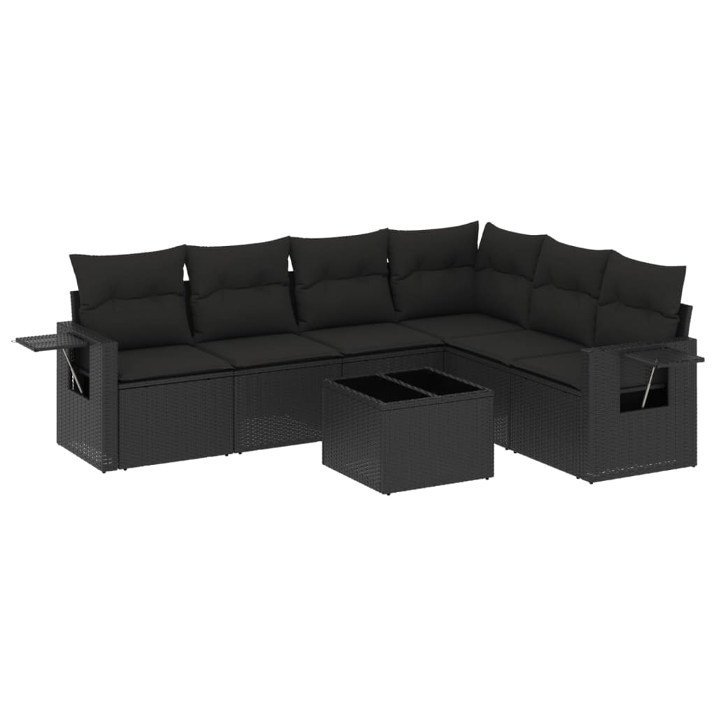 7-Delige Loungeset Met Kussens Poly Rattan Zwart