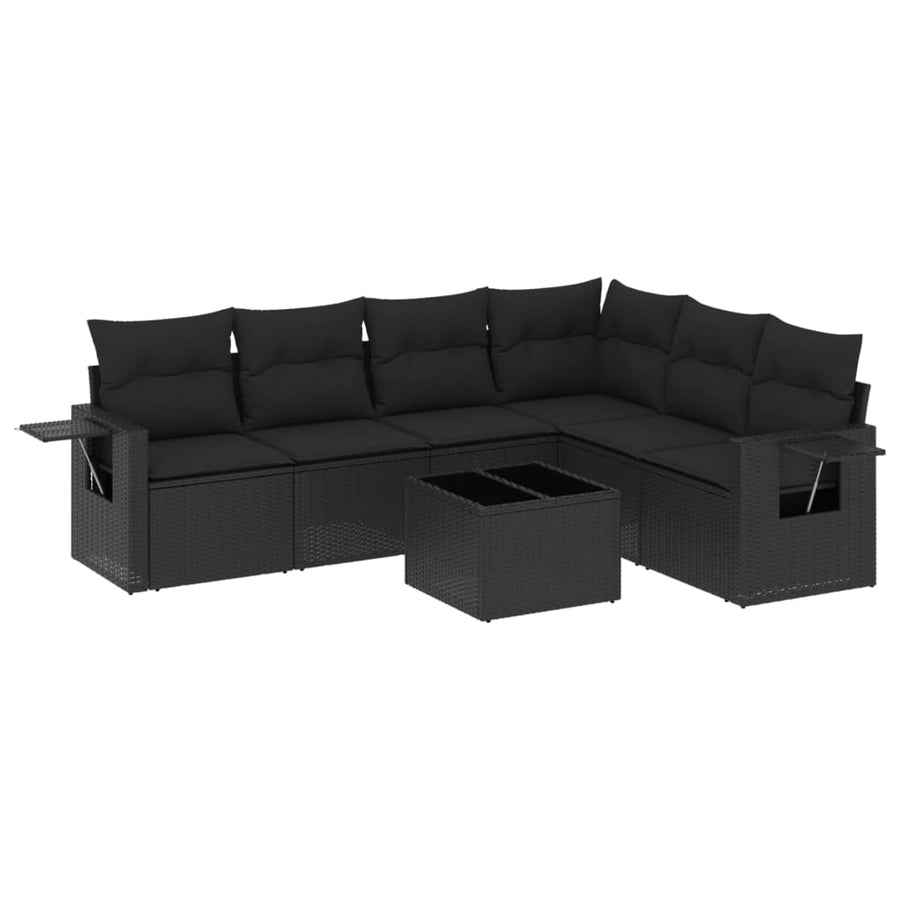 7-Delige Loungeset Met Kussens Poly Rattan Zwart