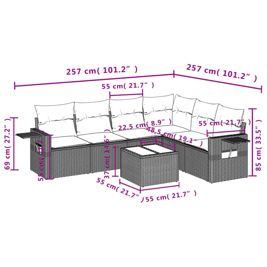 7-Delige Loungeset Met Kussens Poly Rattan Zwart