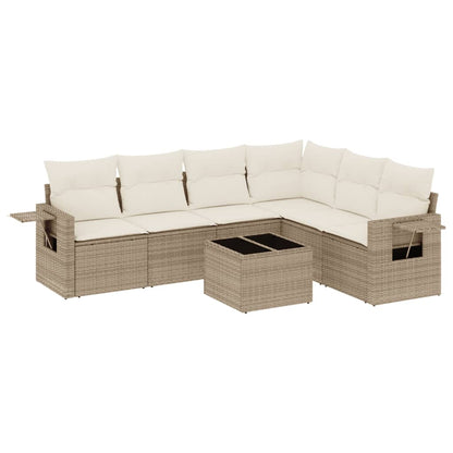7-Delige Loungeset Met Kussens Poly Rattan Beige