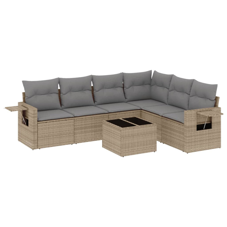 7-Delige Loungeset Met Kussens Poly Rattan Beige
