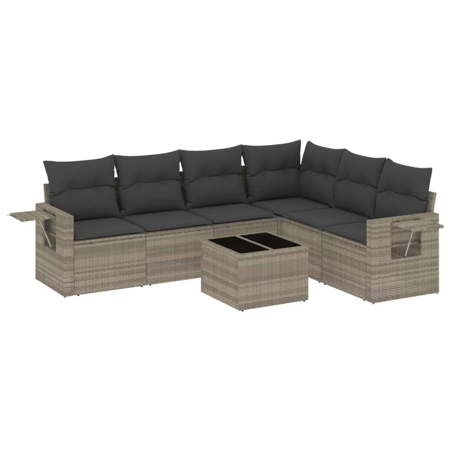 7-delige Loungeset met kussens poly rattan lichtgrijs