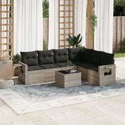 Loungeset 7-delig poly rattan lichtgrijs