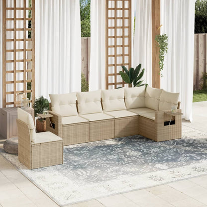6-Delige Loungeset Met Kussens Poly Rattan Beige