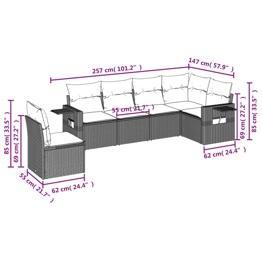 6-Delige Loungeset Met Kussens Poly Rattan Beige