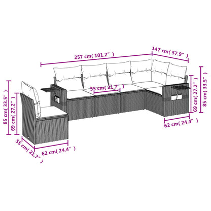 6-Delige Loungeset Met Kussens Poly Rattan Grijs