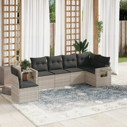 6-delige Loungeset met kussens poly rattan lichtgrijs