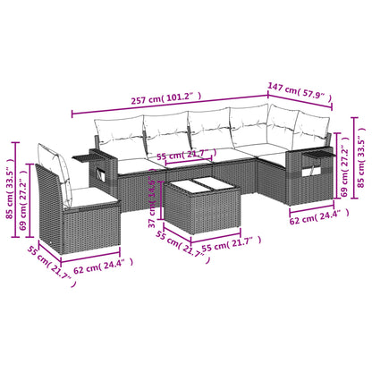 7-Delige Loungeset Met Kussens Poly Rattan Zwart