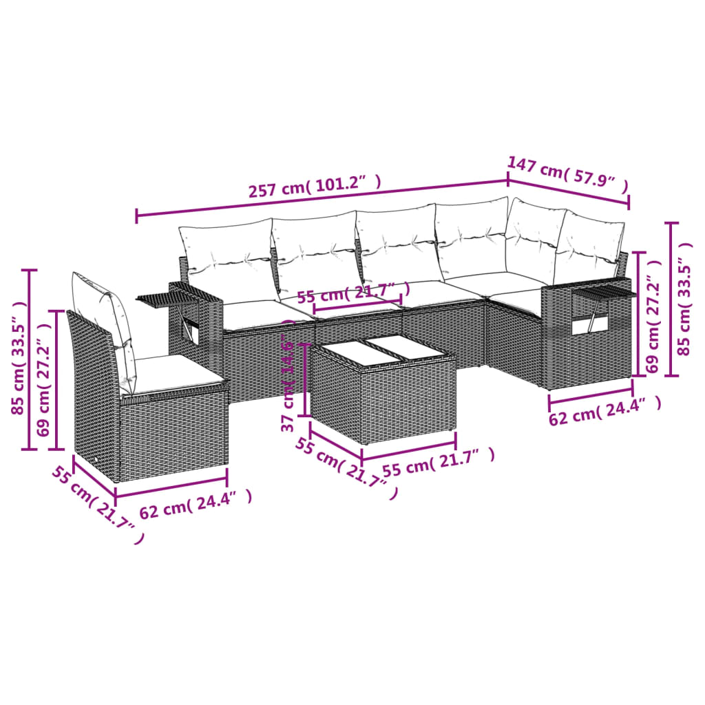 7-Delige Loungeset Met Kussens Poly Rattan Zwart