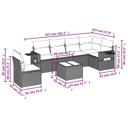 7-Delige Loungeset Met Kussens Poly Rattan Zwart