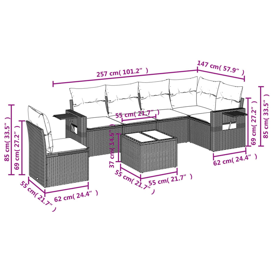 7-Delige Loungeset Met Kussens Poly Rattan Zwart
