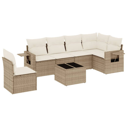 7-Delige Loungeset Met Kussens Poly Rattan Beige