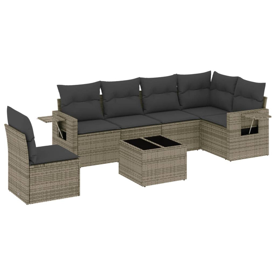 7-Delige Loungeset Met Kussens Poly Rattan Grijs
