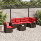 7-Piece Garden Bench Set with Cushions, Brown Poly Rattan