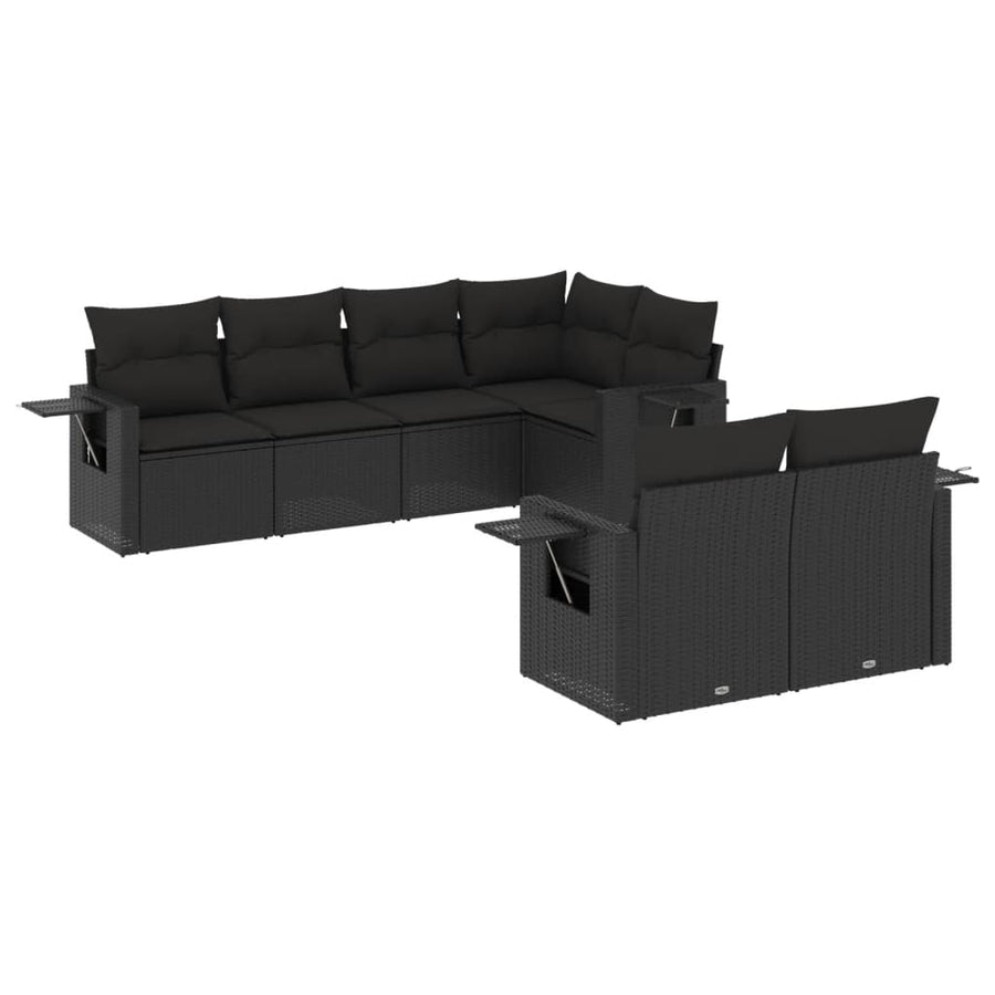 7-Delige Loungeset Met Kussens Poly Rattan Zwart