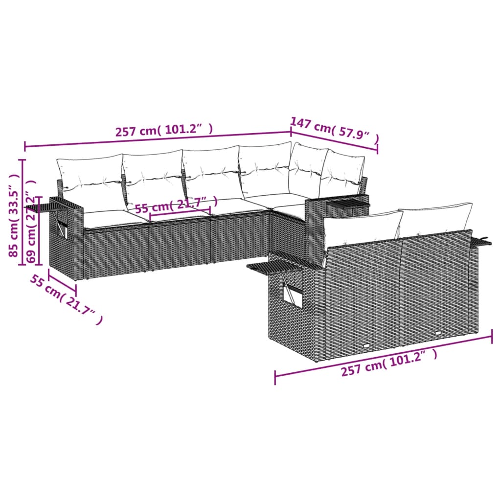 7-Delige Loungeset Met Kussens Poly Rattan Zwart