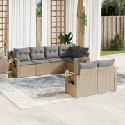 7-piece Lounge Set with Cushions Poly Rattan Beige