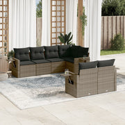 7-piece Lounge Set with Cushions poly rattan grey