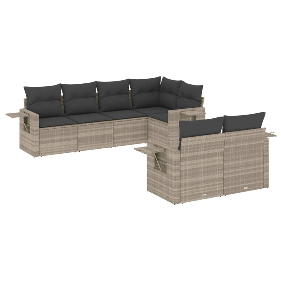 7-delige Loungeset met kussens poly rattan lichtgrijs