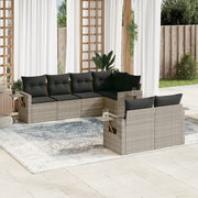 7-piece Lounge Set with cushions poly rattan light grey