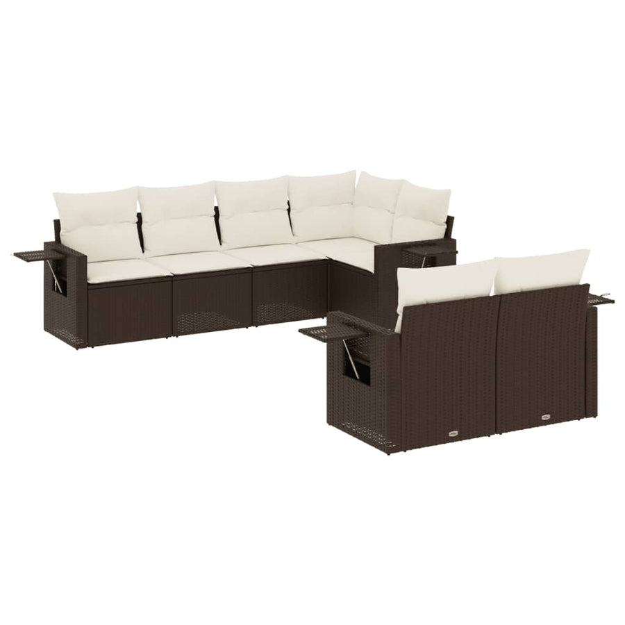 7-Delige Loungeset Met Kussens Poly Rattan Bruin