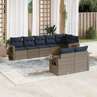 8-piece garden lounge set with cushions, grey poly rattan