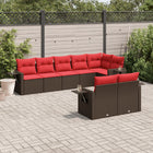 8-piece garden lounge set with cushions, brown poly rattan