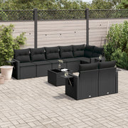 9-piece Lounge Set with cushions poly rattan black