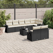9-piece Lounge Set with cushions poly rattan black