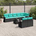 9-piece garden sofa set with cushions in black poly rattan