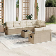 9-piece Lounge Set with Cushions Poly Rattan Beige