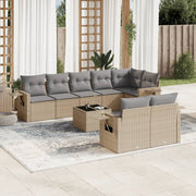 9-piece Lounge Set with Cushions Poly Rattan Beige