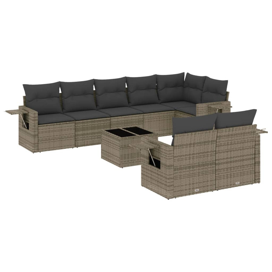 9-Delige Loungeset Met Kussens Poly Rattan Grijs