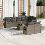 9-piece Loungeset with cushions poly rattan grey