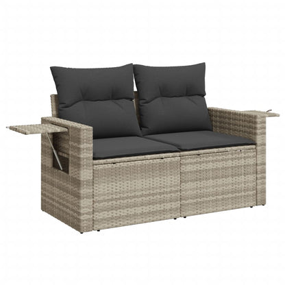 9-delige Loungeset met kussens poly rattan lichtgrijs