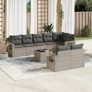 9-piece Lounge Set with Cushions Poly Rattan Light Grey