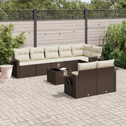 9-piece Lounge Set with Cushions Poly Rattan Brown