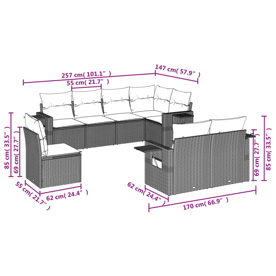 8-Delige Loungeset Met Kussens Poly Rattan Zwart