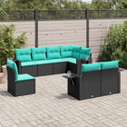 8-piece garden lounge set with cushions, black poly rattan