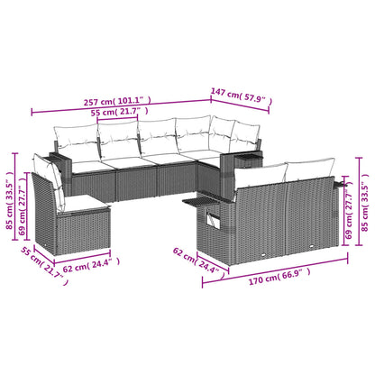 8-Delige Loungeset Met Kussens Poly Rattan Beige