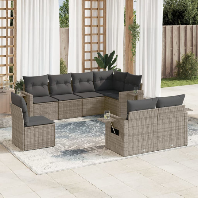 8-Delige Loungeset Met Kussens Poly Rattan Grijs