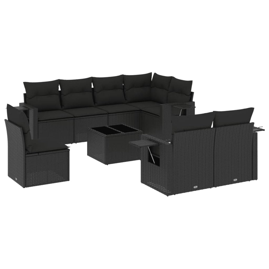 9-Delige Loungeset Met Kussens Poly Rattan Zwart