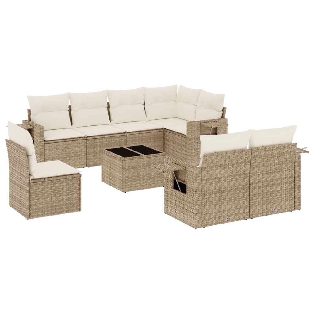 9-Delige Loungeset Met Kussens Poly Rattan Beige