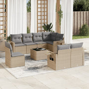 9-piece Lounge Set with Cushions Poly Rattan Beige