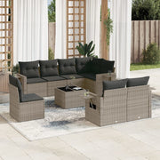 9-piece Loungeset with cushions poly rattan grey